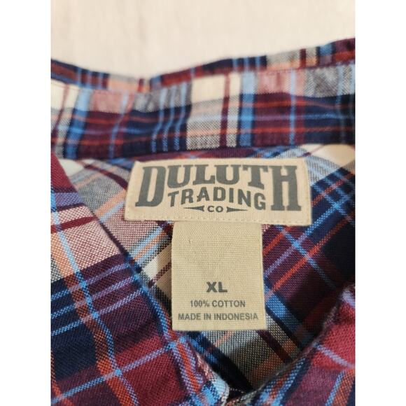 Duluth Trading Shirt Mens XL Purple Plaid Long Sleeve Outdoors Gorpcore Preppy - Picture 2 of 9